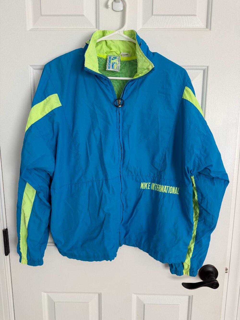 Vintage Nike International Windbreaker Jacket Blue Neon Green 90s Y2K